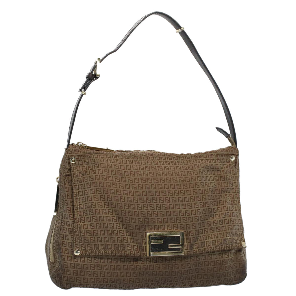 FENDI Zucchino Canvas Shoulder Bag Brown ep1788