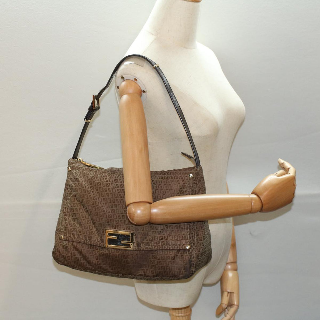 FENDI Zucchino Canvas Shoulder Bag Brown ep1788