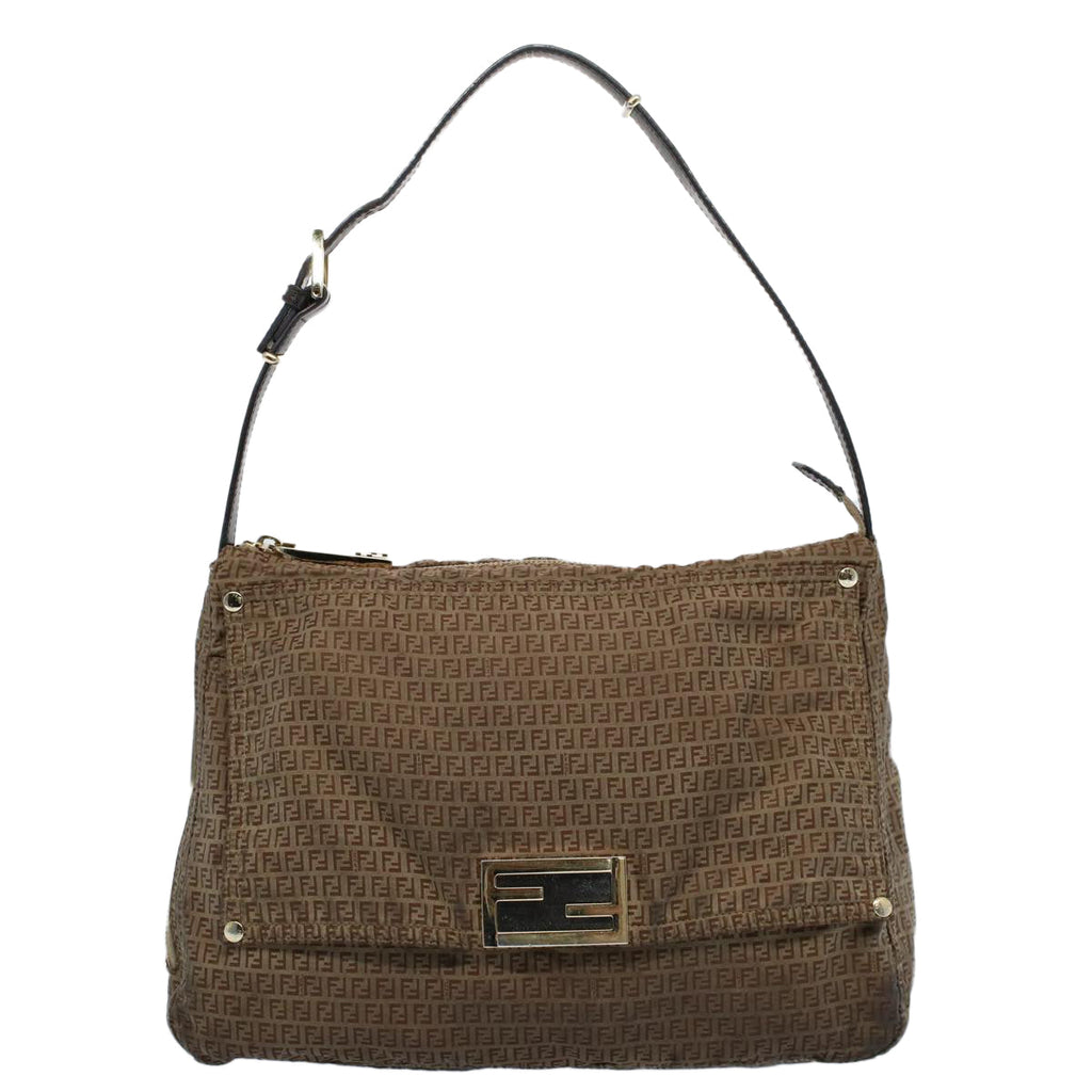 FENDI Zucchino Canvas Shoulder Bag Brown ep1788