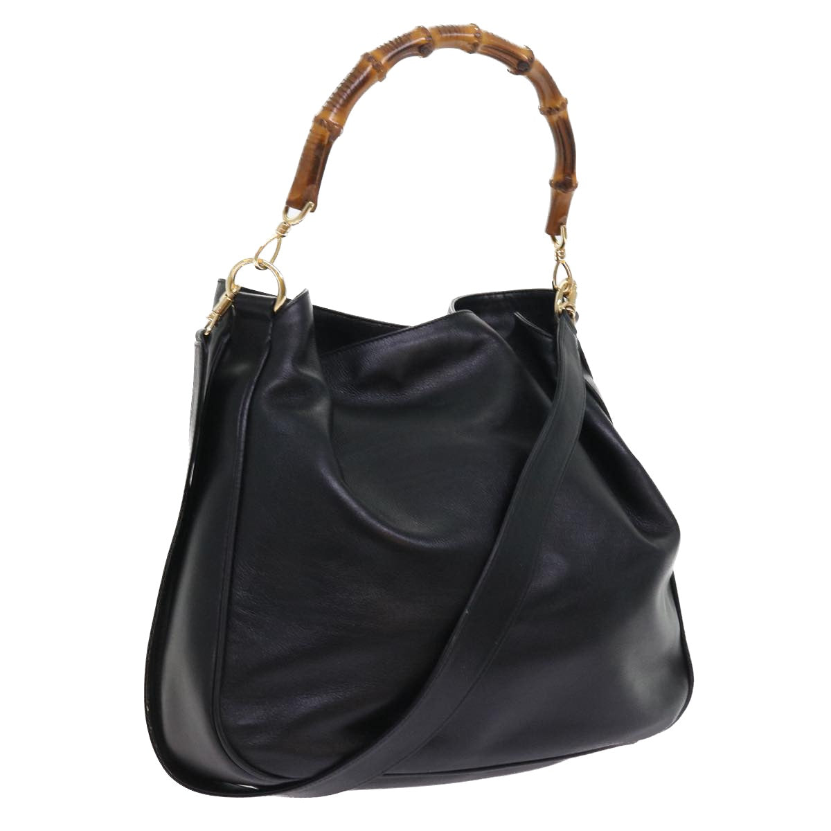 GUCCI Bamboo Shoulder Bag Leather 2way Black ep1812