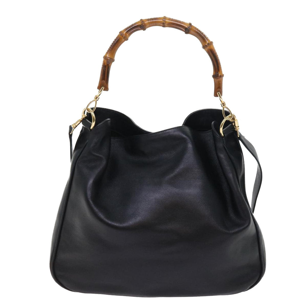 GUCCI Bamboo Shoulder Bag Leather 2way Black ep1812