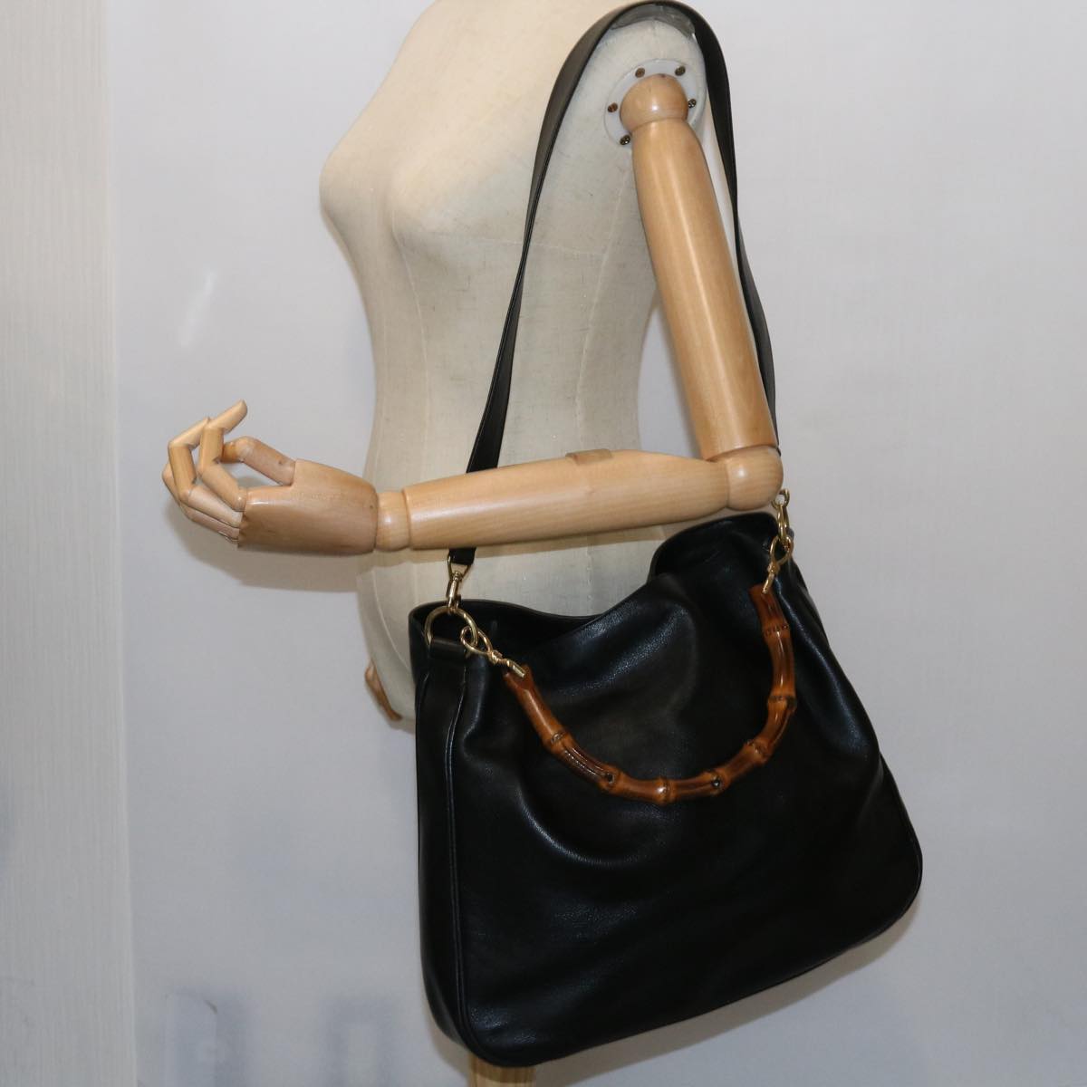 GUCCI Bamboo Shoulder Bag Leather 2way Black ep1812