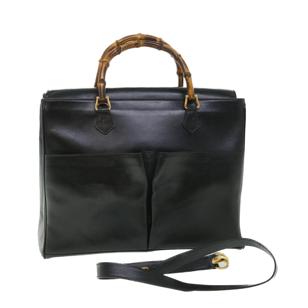 GUCCI Bamboo Hand Bag Leather 2way Black 002 2855 0322 0 ep1823