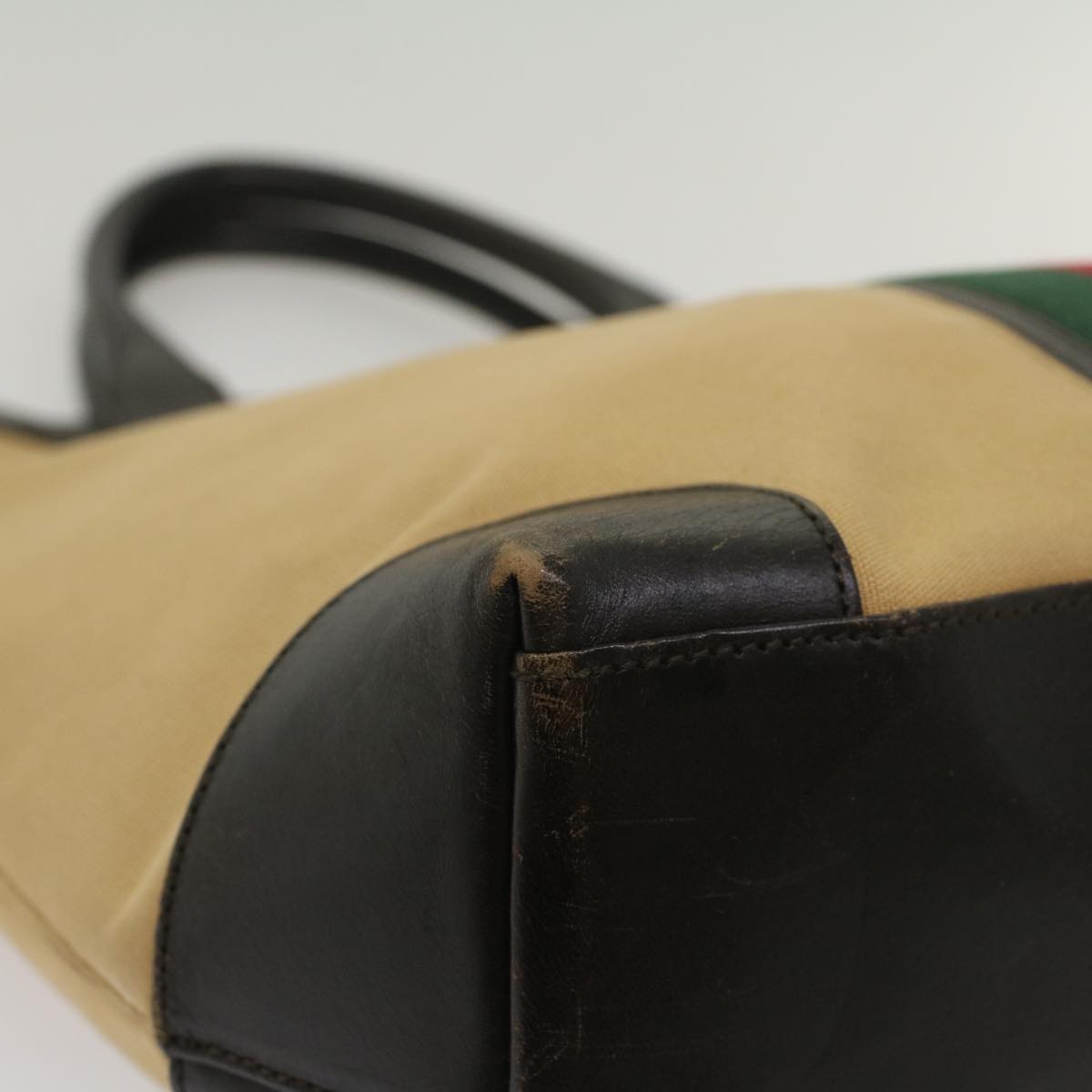GUCCI Web Sherry Line Hand Bag Canvas Beige Red Green 002 1121 ep1825