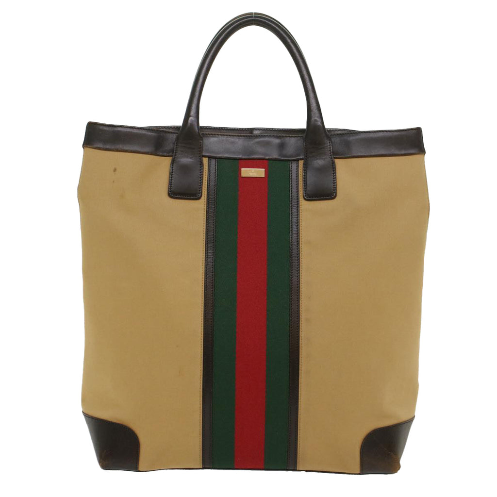 GUCCI Web Sherry Line Hand Bag Canvas Beige Red Green 002 1121 ep1825