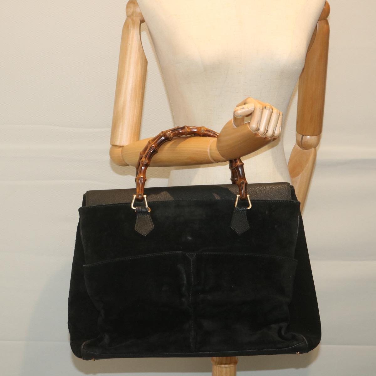 GUCCI Bamboo Hand Bag Suede Black 002 423 0022 ep1933