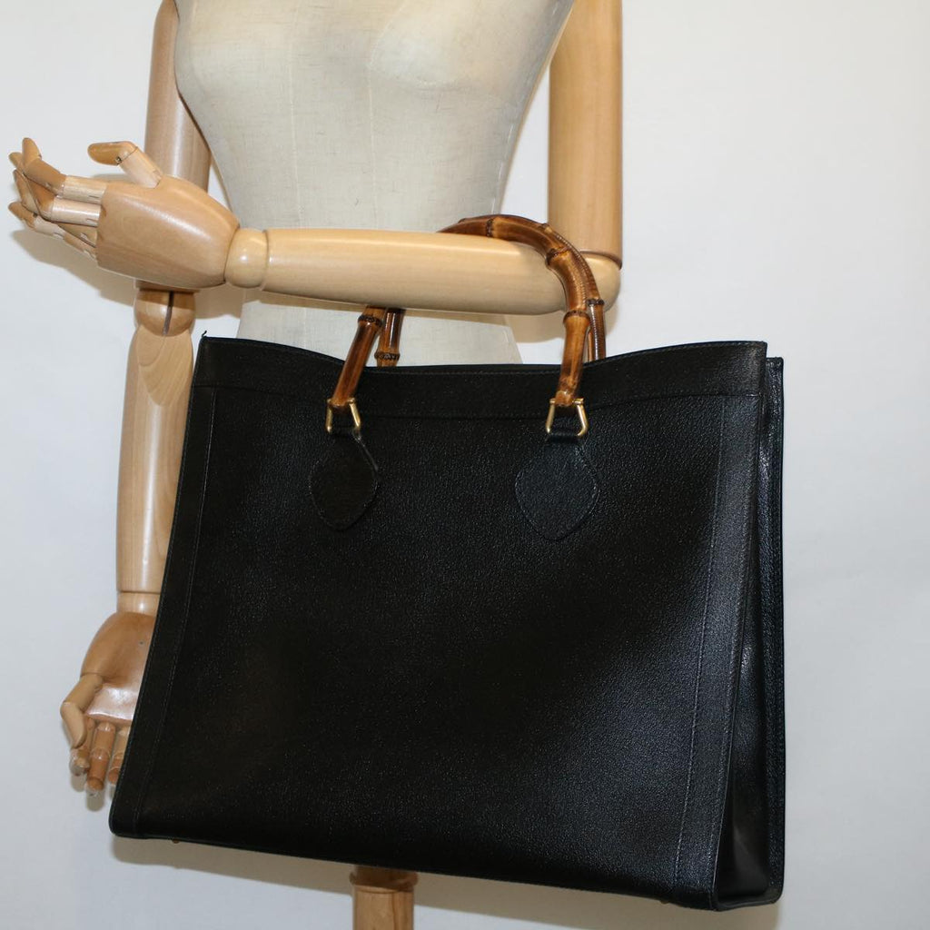 GUCCI Bamboo Hand Bag Leather 2way Black 002 853 0259 ep1951
