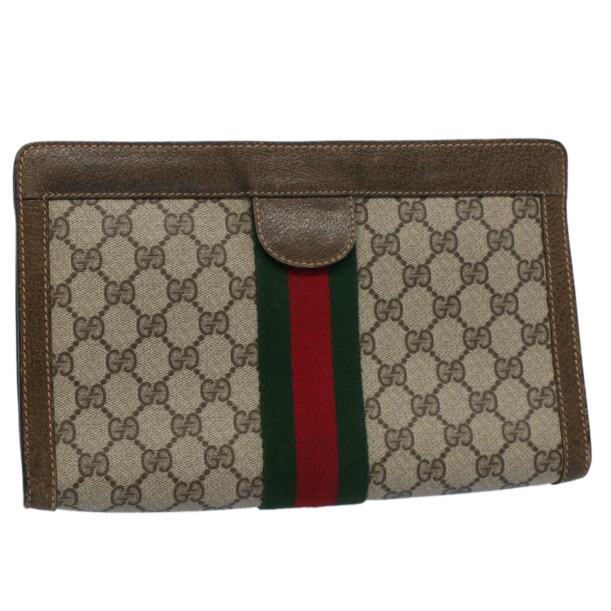 GUCCI GG Supreme Web Sherry Line Clutch Bag Beige Red 67 014 2125 ep2008