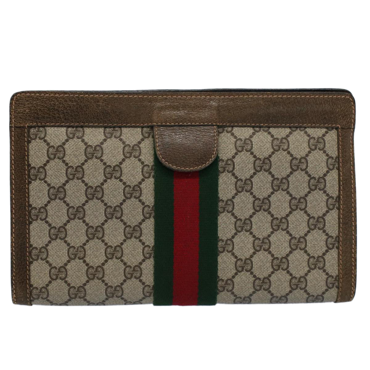 GUCCI GG Supreme Web Sherry Line Clutch Bag Beige Red 67 014 2125 ep2008
