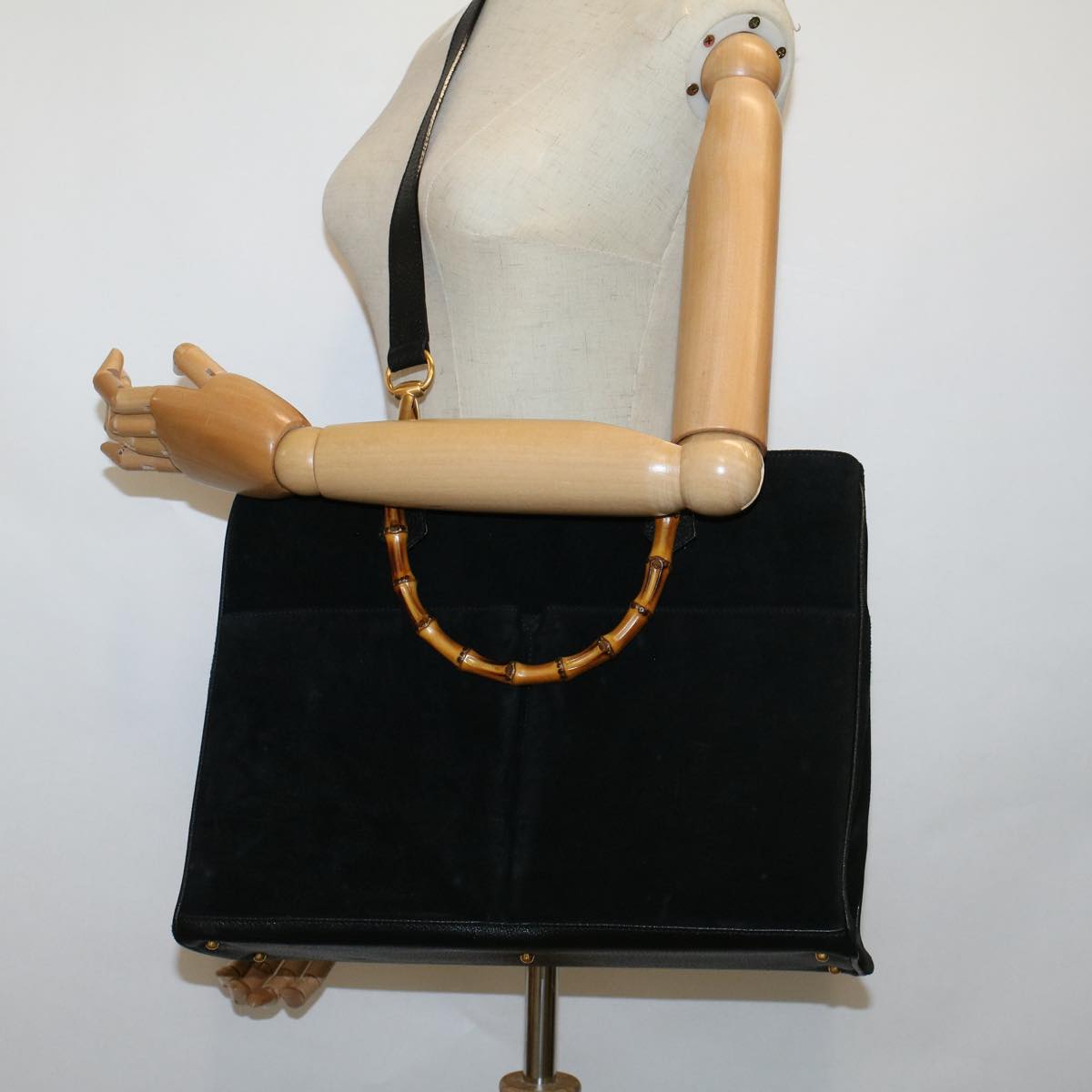GUCCI Bamboo Hand Bag Suede 2way Black 002 2855 0322 0 ep2075