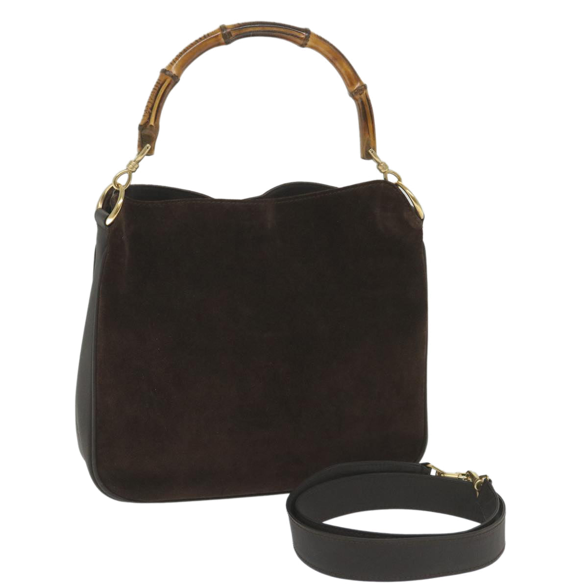 GUCCI Bamboo Shoulder Bag Suede 2way Brown 001 3754 1638 ep2097