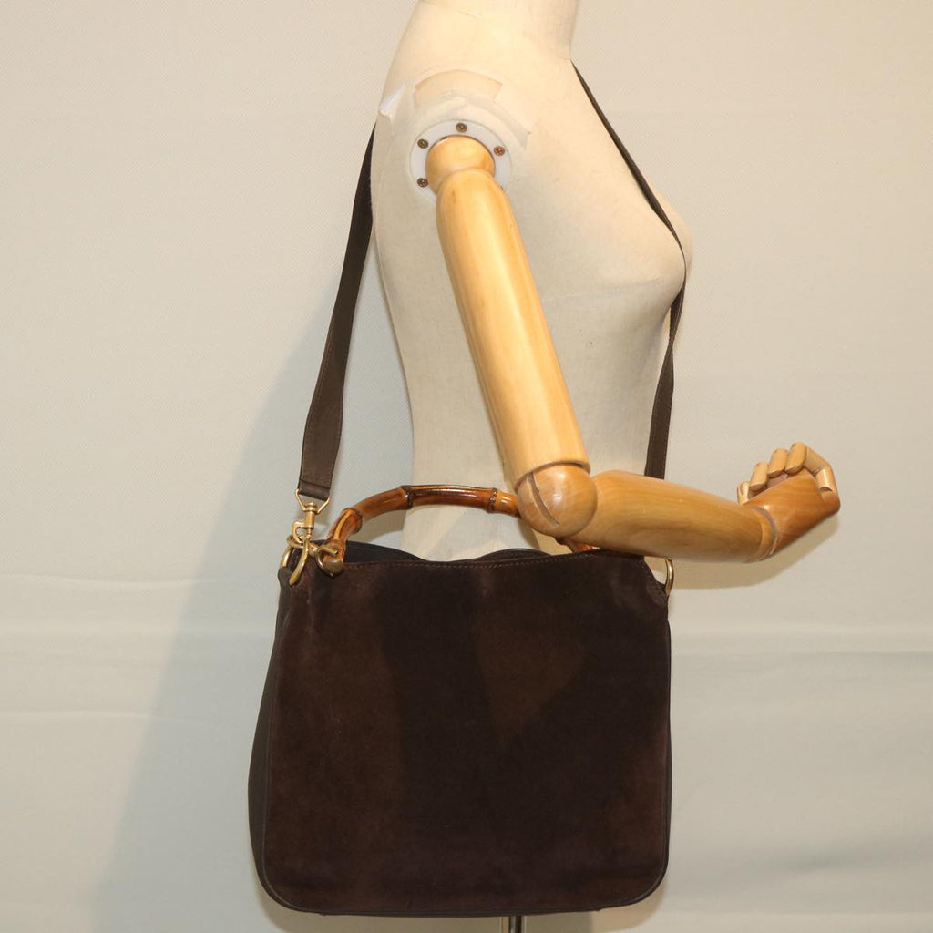 GUCCI Bamboo Shoulder Bag Suede 2way Brown 001 3754 1638 ep2097