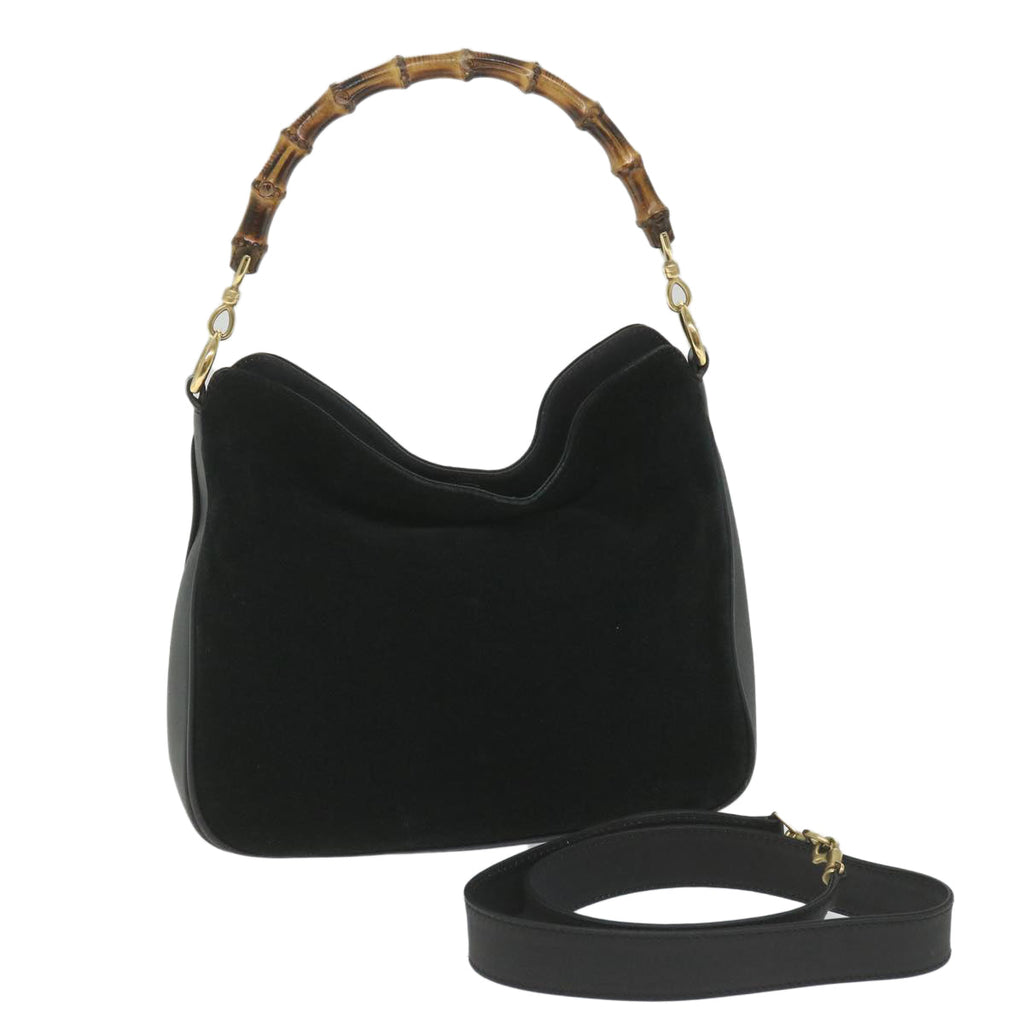 GUCCI Bamboo Shoulder Bag Suede 2way Black 001 1014 1638 0 ep2100
