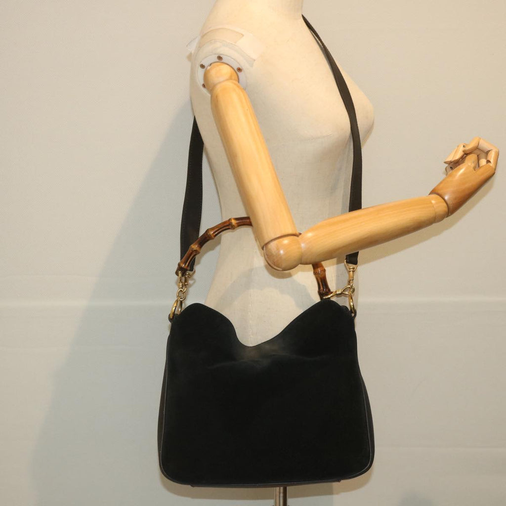 GUCCI Bamboo Shoulder Bag Suede 2way Black 001 1014 1638 0 ep2100