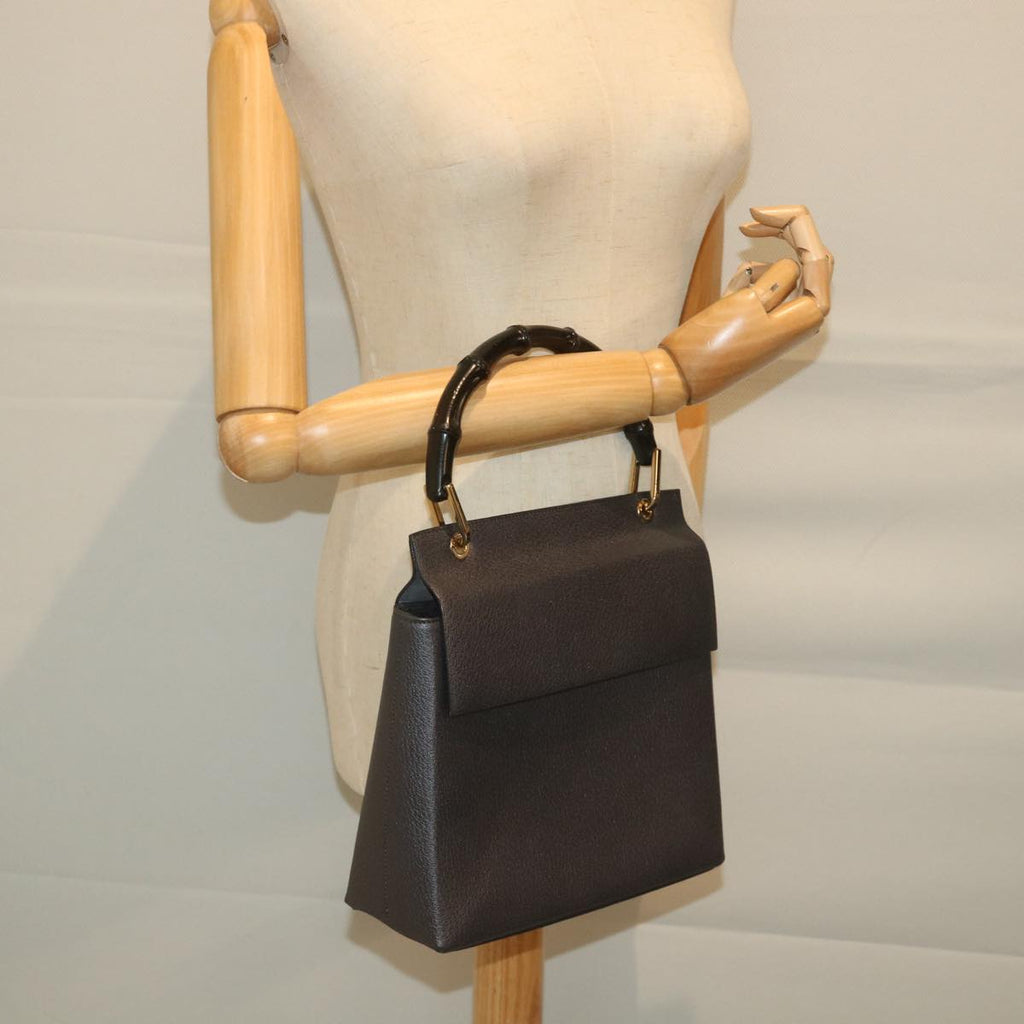 GUCCI Bamboo Hand Bag Leather Gray 001 3444 1887 ep2165