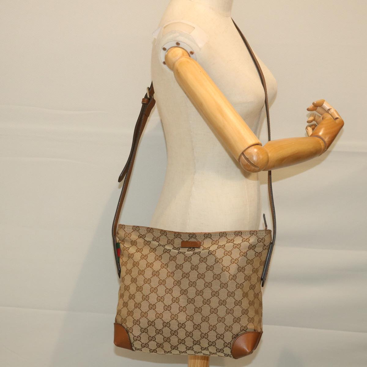 GUCCI GG Canvas Web Sherry Line Shoulder Bag Beige Red Green 337598 ep2170