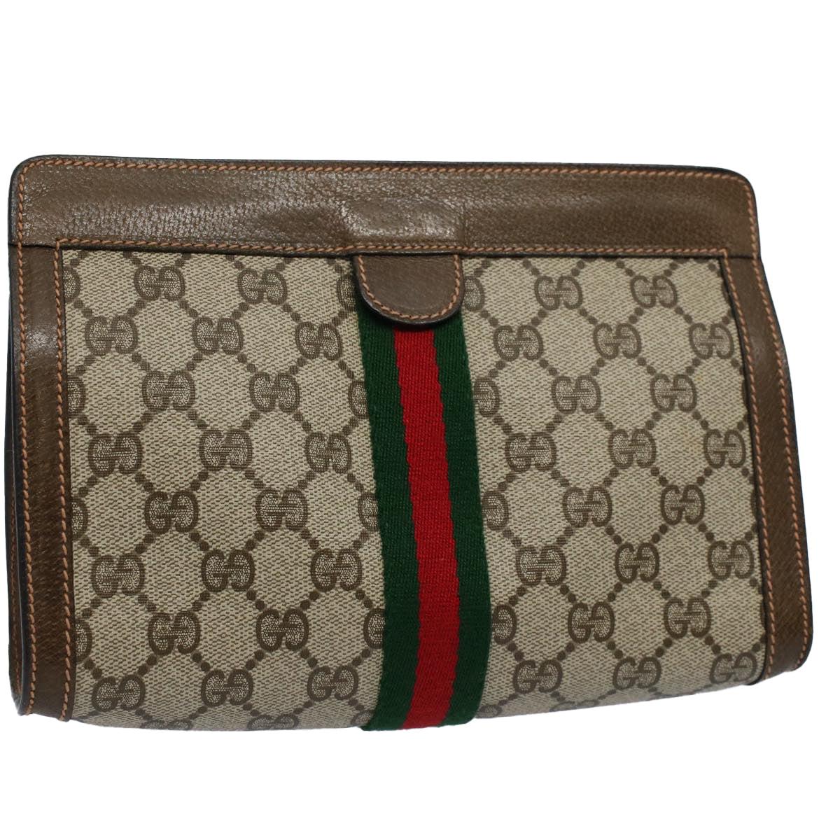 GUCCI GG Supreme Web Sherry Line Clutch Bag Beige Red 89 01 001 ep2223