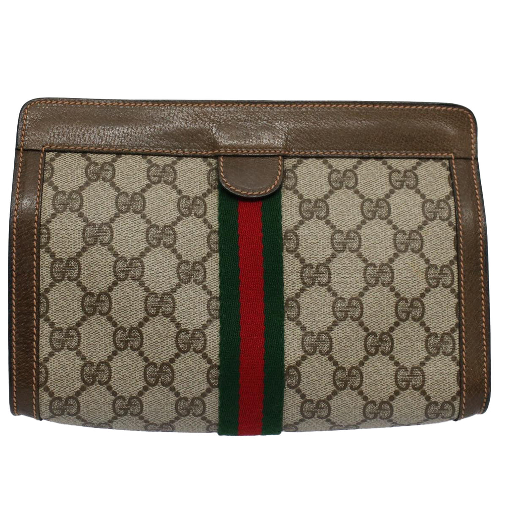 GUCCI GG Supreme Web Sherry Line Clutch Bag Beige Red 89 01 001 ep2223