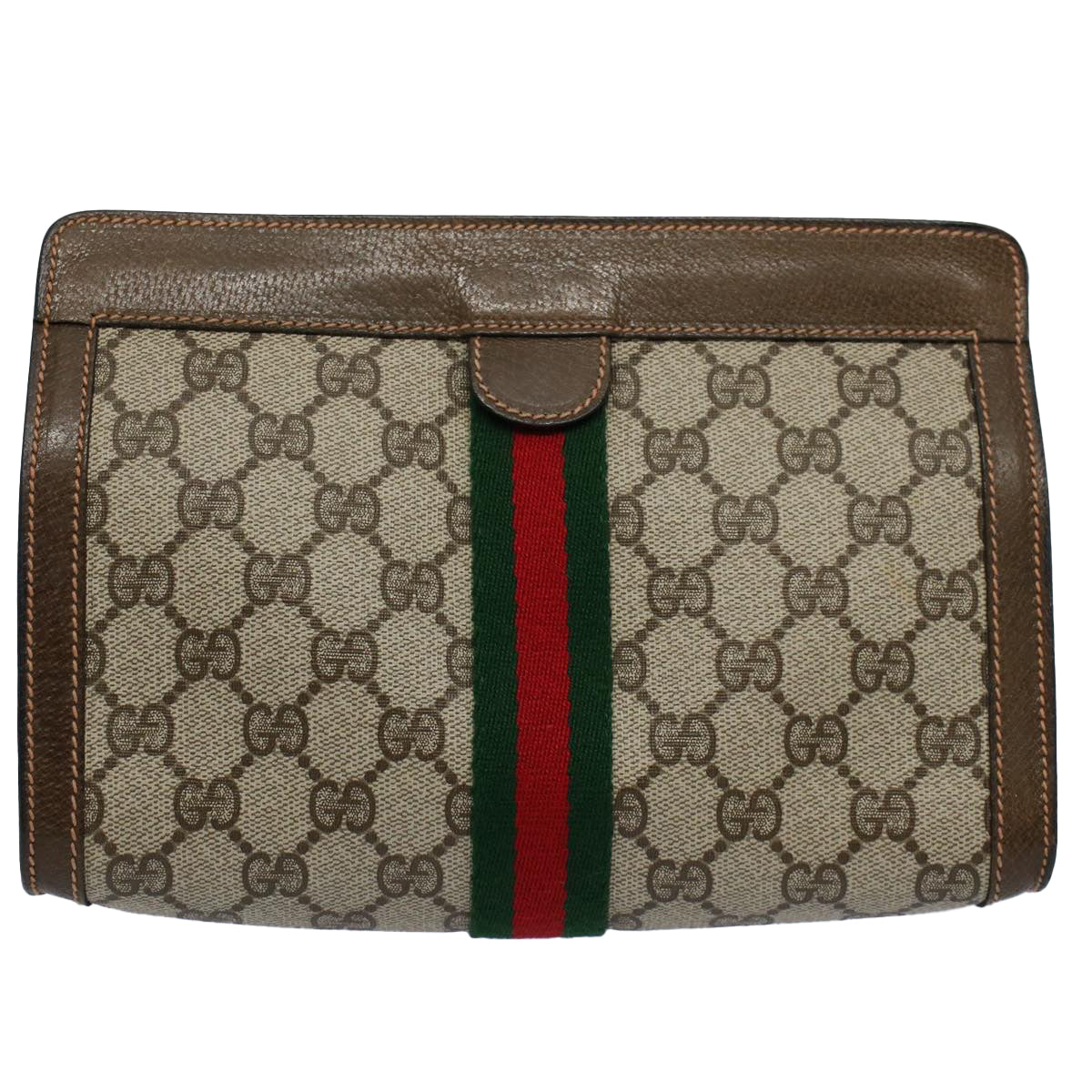 GUCCI GG Supreme Web Sherry Line Clutch Bag Beige Red 89 01 001 ep2223
