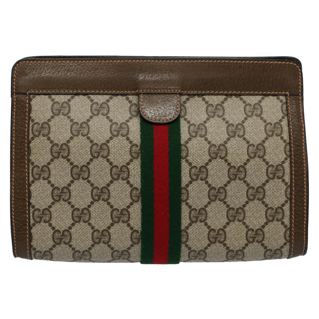 GUCCI GG Supreme Web Sherry Line Clutch Bag Beige Red 89 01 001 ep2223