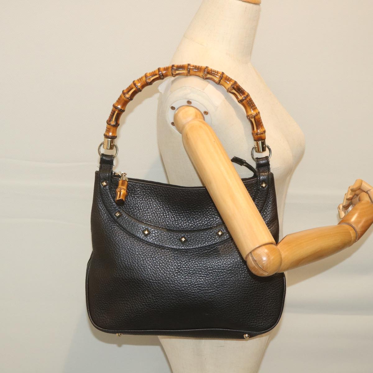 GUCCI Bamboo Shoulder Bag Leather Black 137379 ep2235