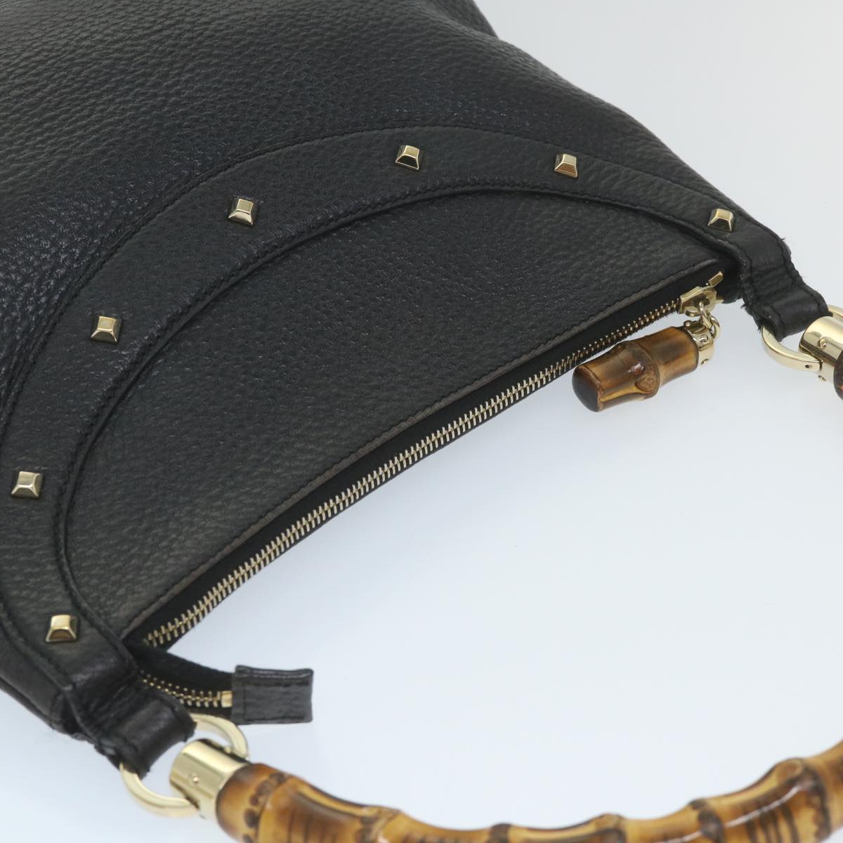 GUCCI Bamboo Shoulder Bag Leather Black 137379 ep2235