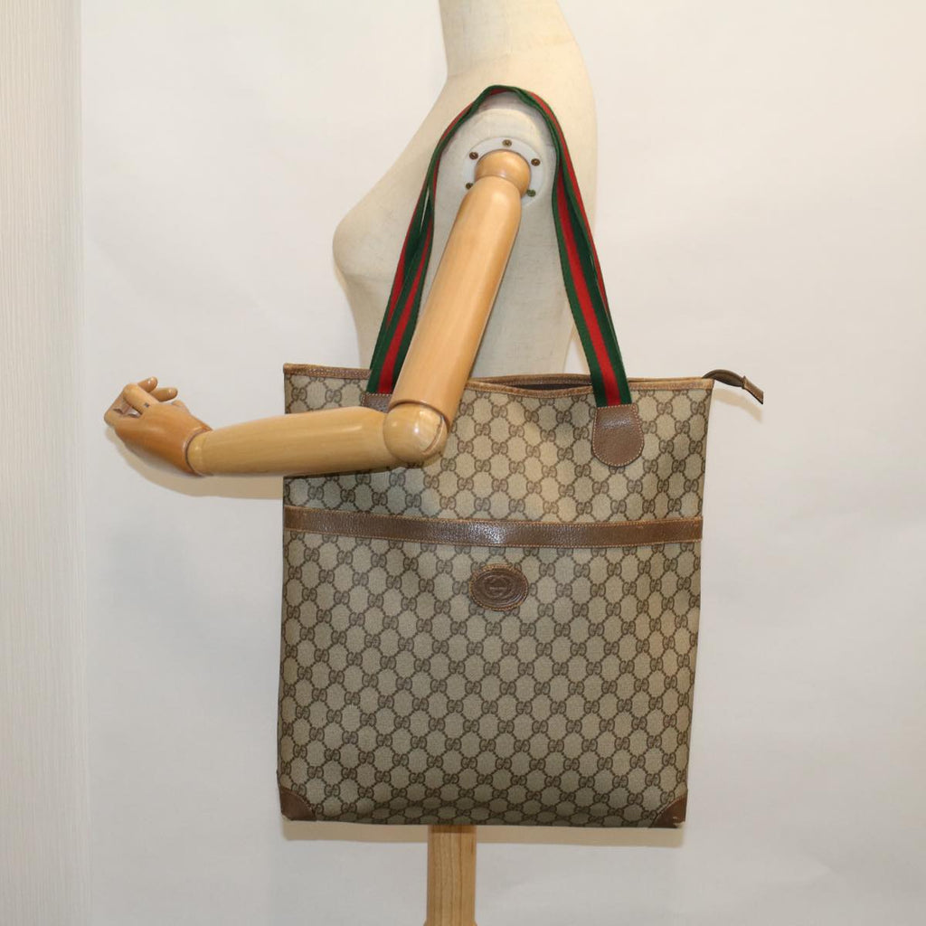 GUCCI GG Supreme Web Sherry Line Tote Bag Beige Red 002 983 0168 ep2238