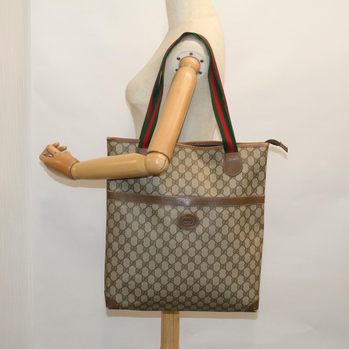 GUCCI GG Supreme Web Sherry Line Tote Bag Beige Red 002 983 0168 ep2238