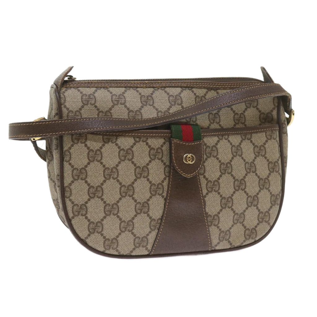 GUCCI GG Canvas Web Sherry Line Shoulder Bag PVC Leather Beige Green ep2244
