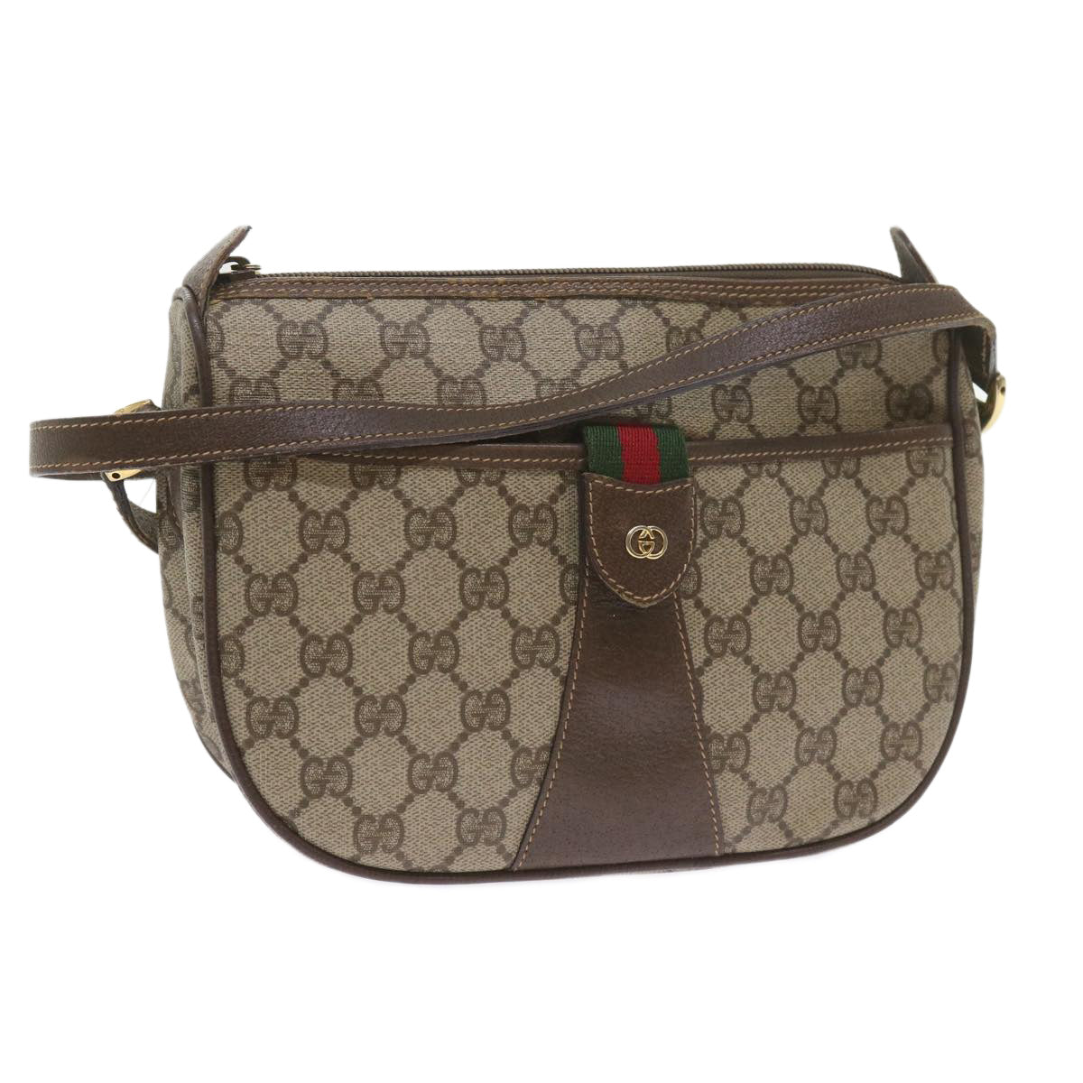GUCCI GG Canvas Web Sherry Line Shoulder Bag PVC Leather Beige Green ep2244