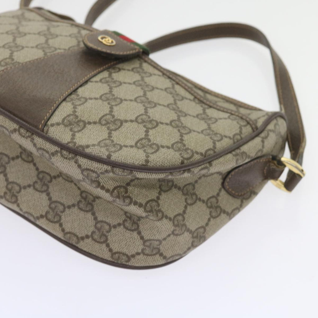 GUCCI GG Canvas Web Sherry Line Shoulder Bag PVC Leather Beige Green ep2244