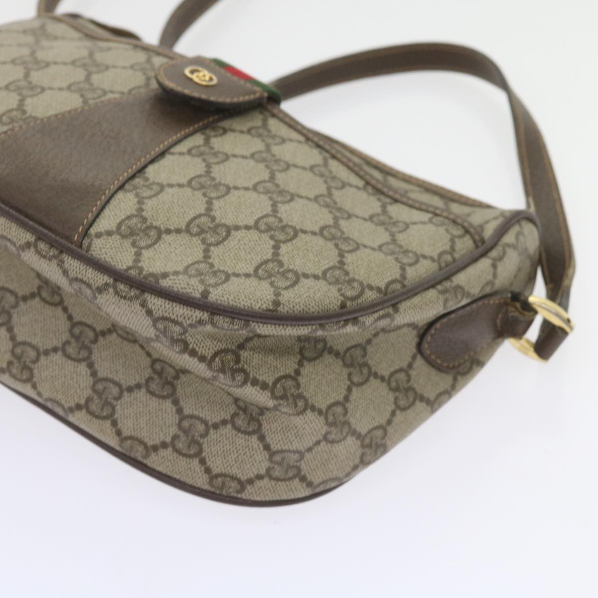 GUCCI GG Canvas Web Sherry Line Shoulder Bag PVC Leather Beige Green ep2244