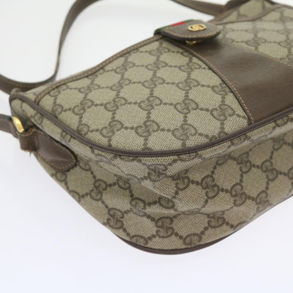 GUCCI GG Canvas Web Sherry Line Shoulder Bag PVC Leather Beige Green ep2244