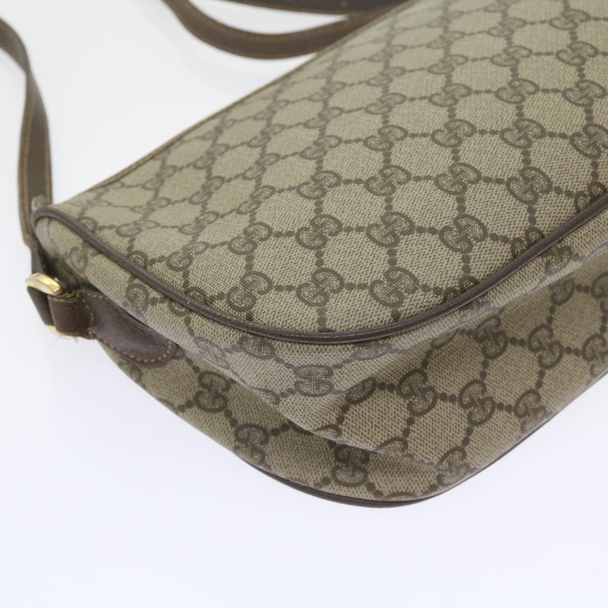 GUCCI GG Canvas Web Sherry Line Shoulder Bag PVC Leather Beige Green ep2244