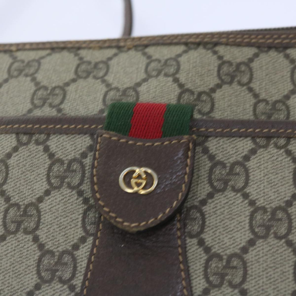 GUCCI GG Canvas Web Sherry Line Shoulder Bag PVC Leather Beige Green ep2244