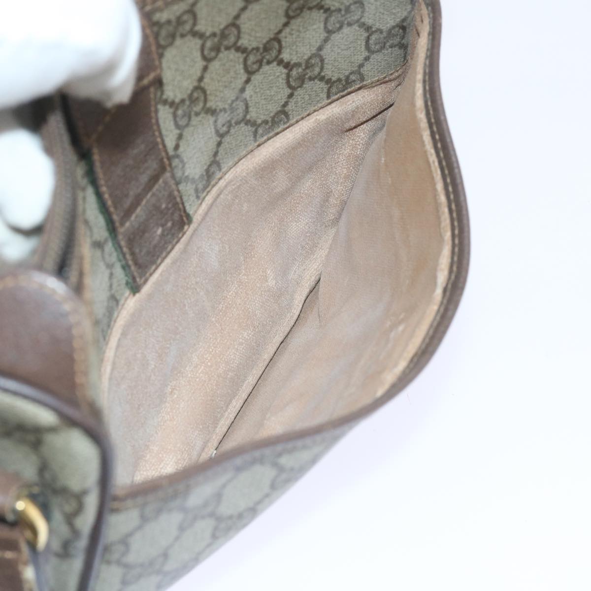 GUCCI GG Canvas Web Sherry Line Shoulder Bag PVC Leather Beige Green ep2244
