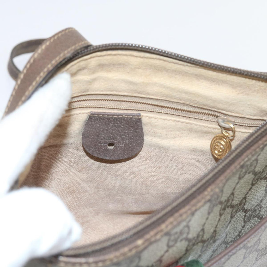 GUCCI GG Canvas Web Sherry Line Shoulder Bag PVC Leather Beige Green ep2244