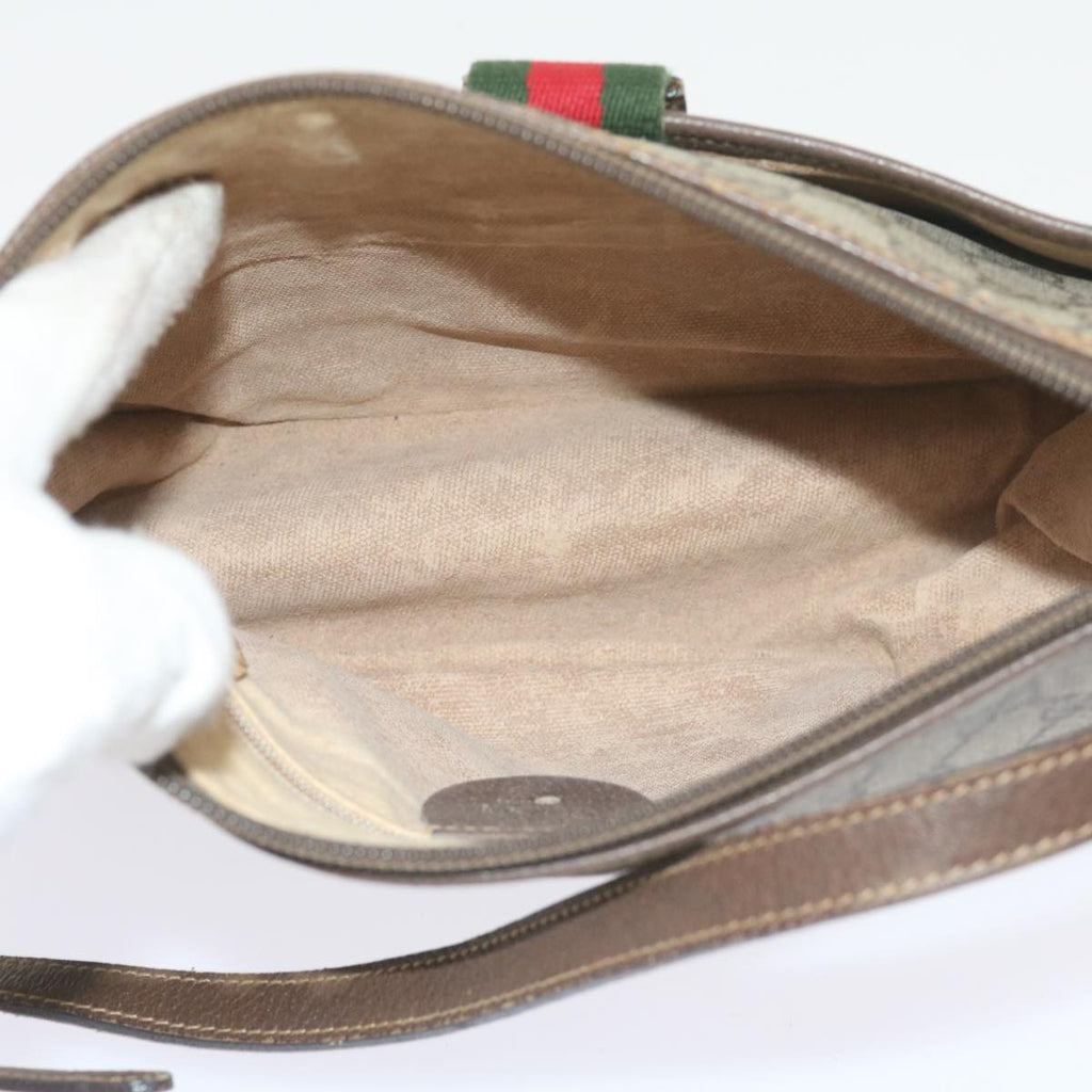GUCCI GG Canvas Web Sherry Line Shoulder Bag PVC Leather Beige Green ep2244