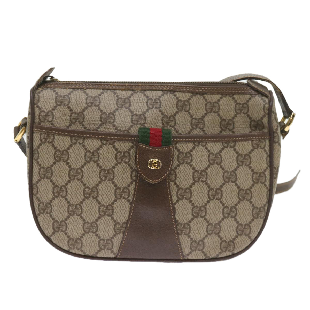 GUCCI GG Canvas Web Sherry Line Shoulder Bag PVC Leather Beige Green ep2244
