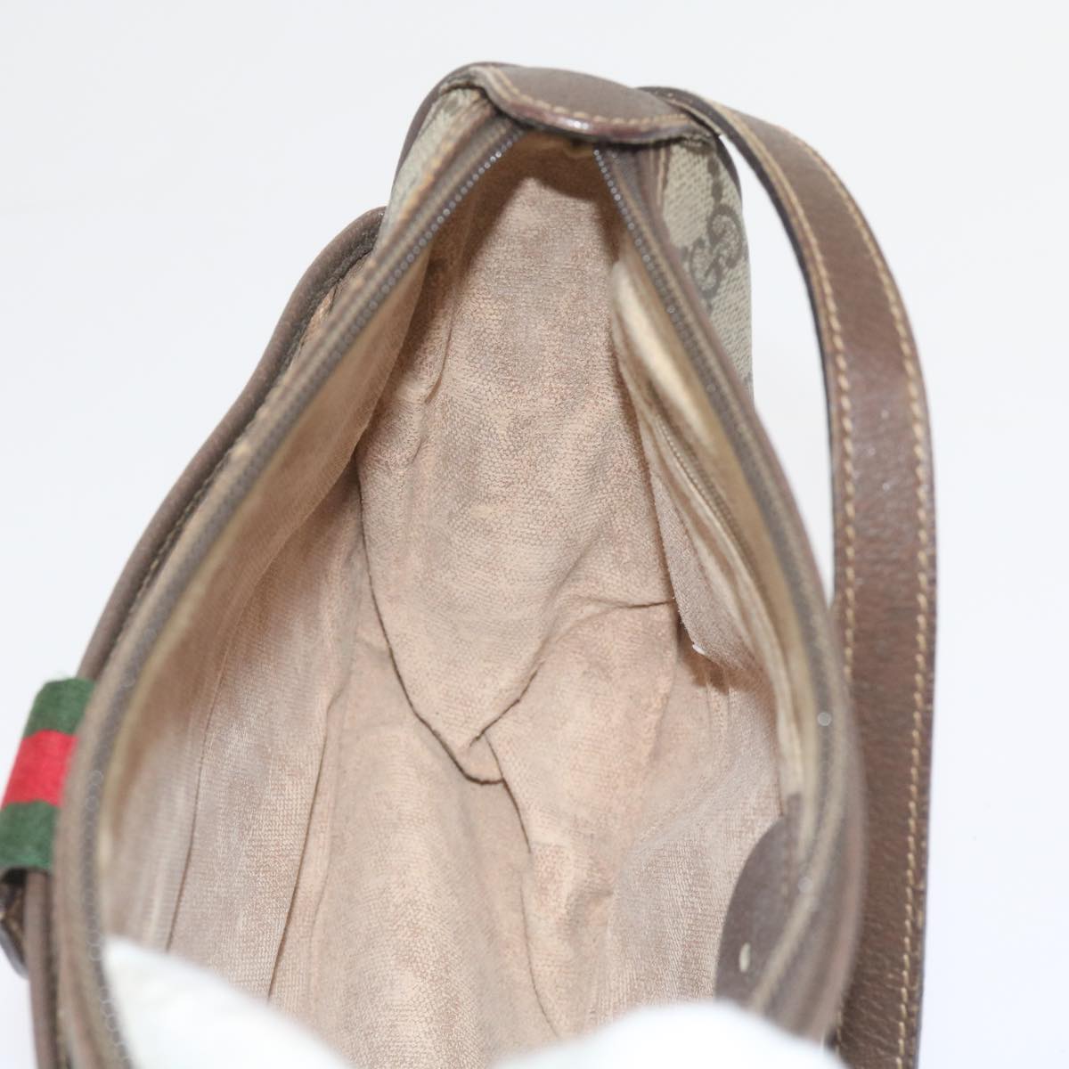 GUCCI GG Canvas Web Sherry Line Shoulder Bag PVC Leather Beige Green ep2244