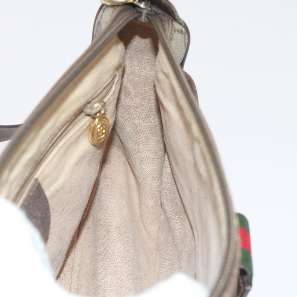 GUCCI GG Canvas Web Sherry Line Shoulder Bag PVC Leather Beige Green ep2244