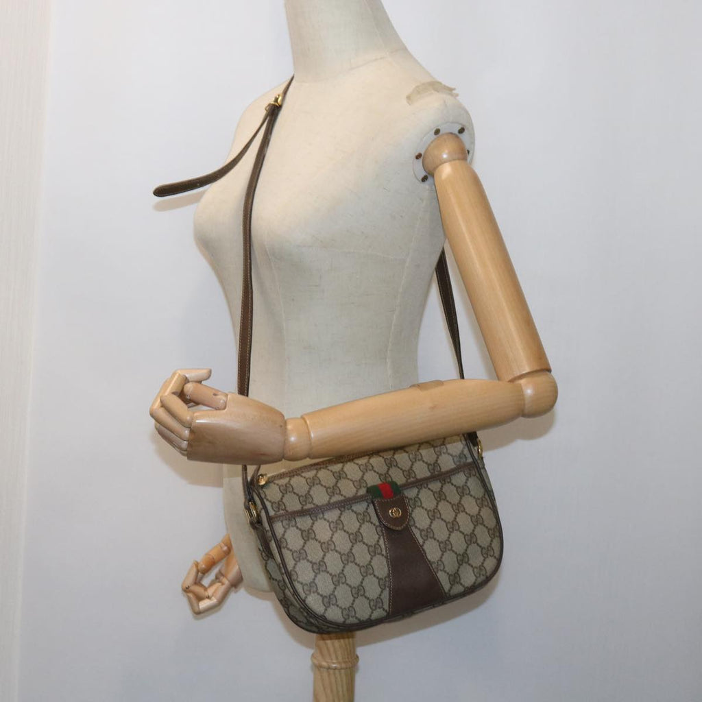 GUCCI GG Canvas Web Sherry Line Shoulder Bag PVC Leather Beige Green ep2244
