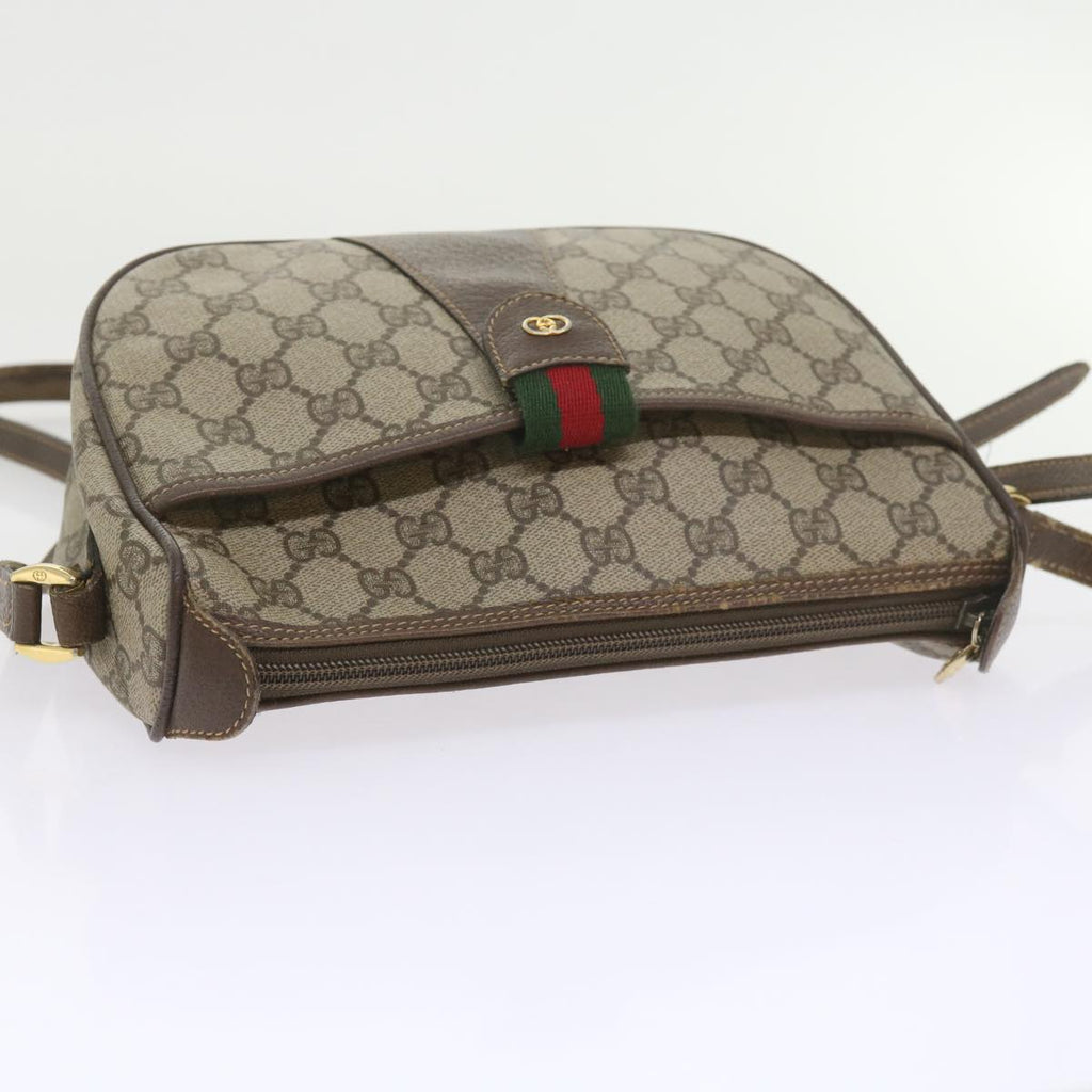 GUCCI GG Canvas Web Sherry Line Shoulder Bag PVC Leather Beige Green ep2244