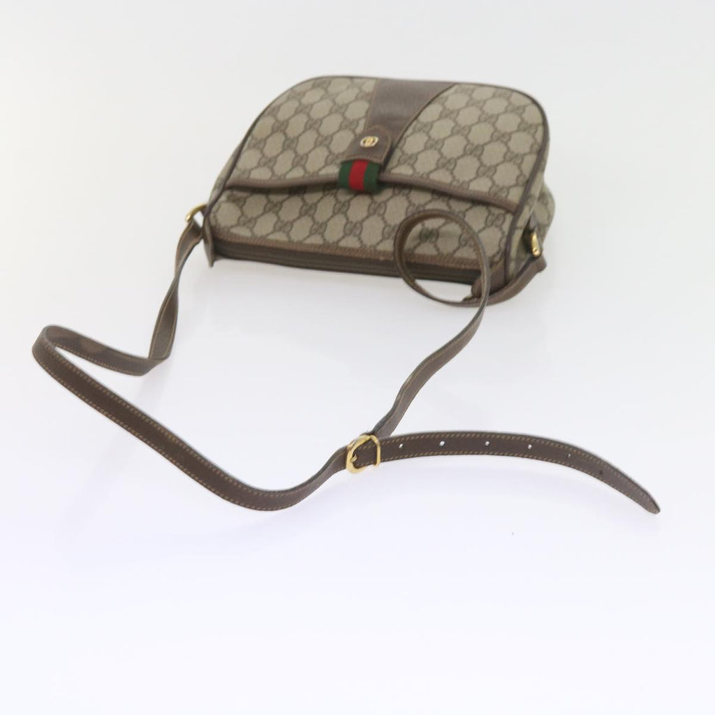 GUCCI GG Canvas Web Sherry Line Shoulder Bag PVC Leather Beige Green ep2244