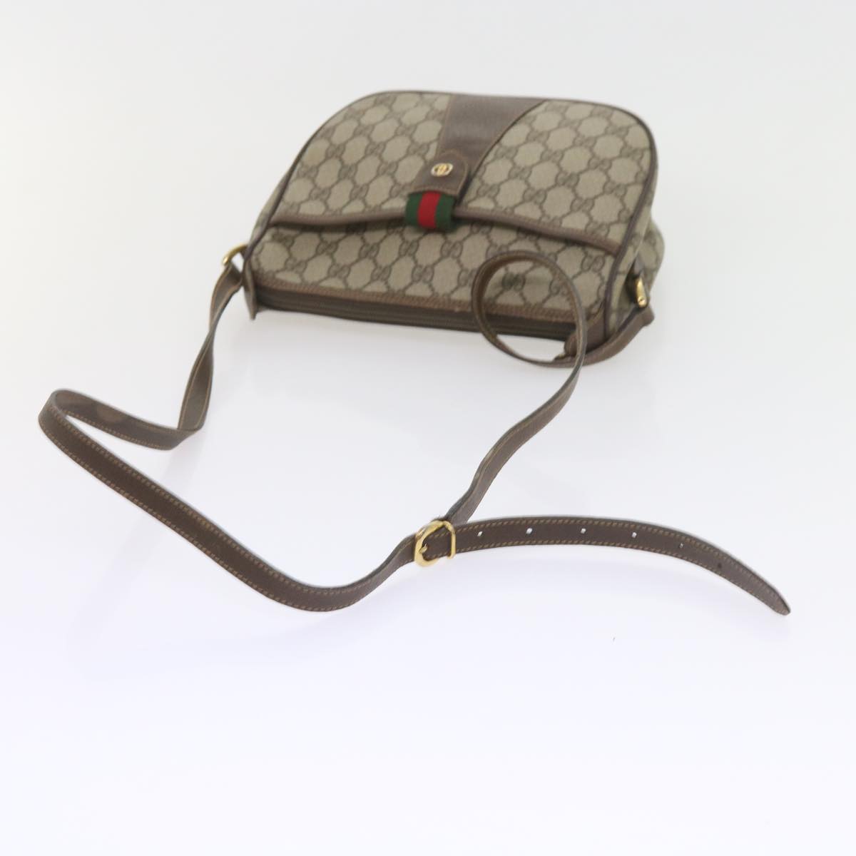 GUCCI GG Canvas Web Sherry Line Shoulder Bag PVC Leather Beige Green ep2244