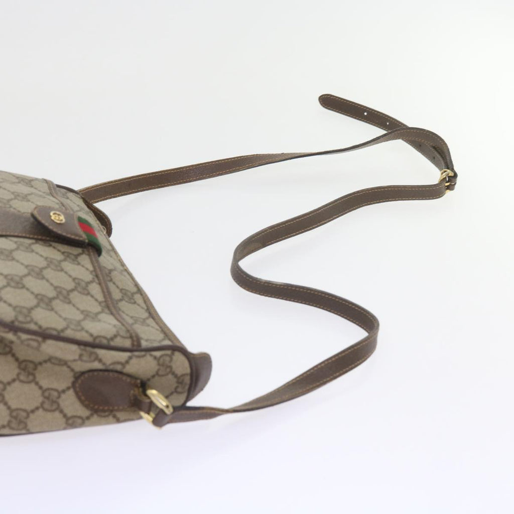 GUCCI GG Canvas Web Sherry Line Shoulder Bag PVC Leather Beige Green ep2244