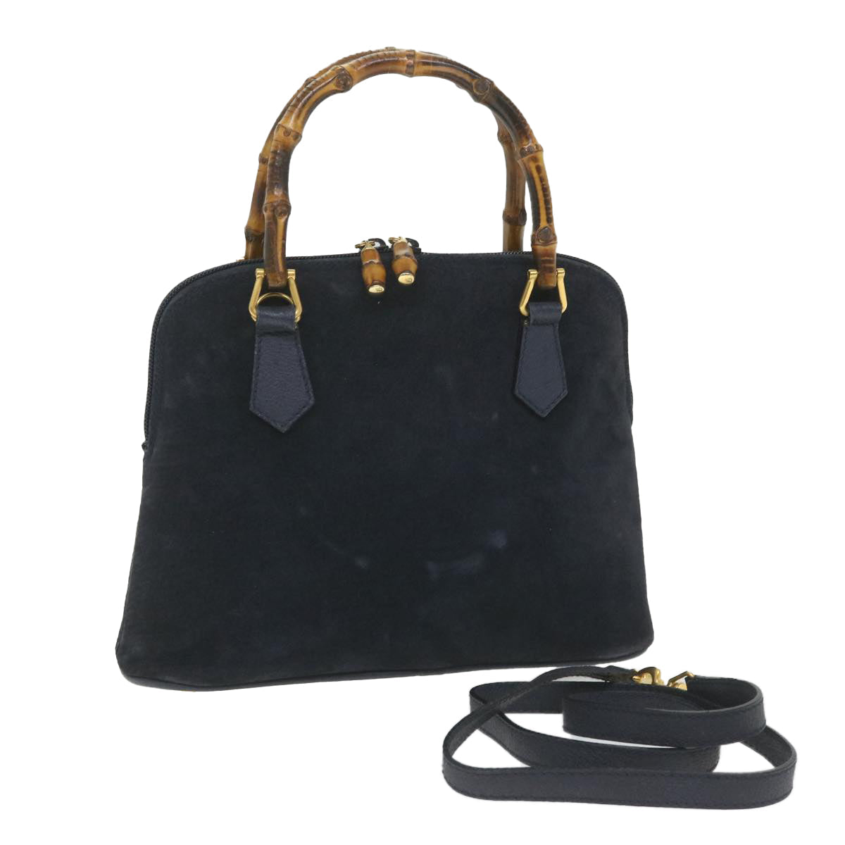 GUCCI Bamboo Hand Bag Suede 2way Navy 000 2058 0290 0 ep2263