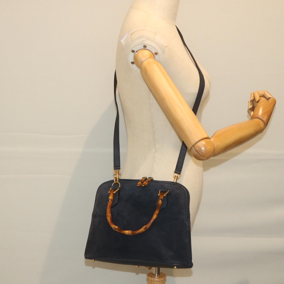 GUCCI Bamboo Hand Bag Suede 2way Navy 000 2058 0290 0 ep2263