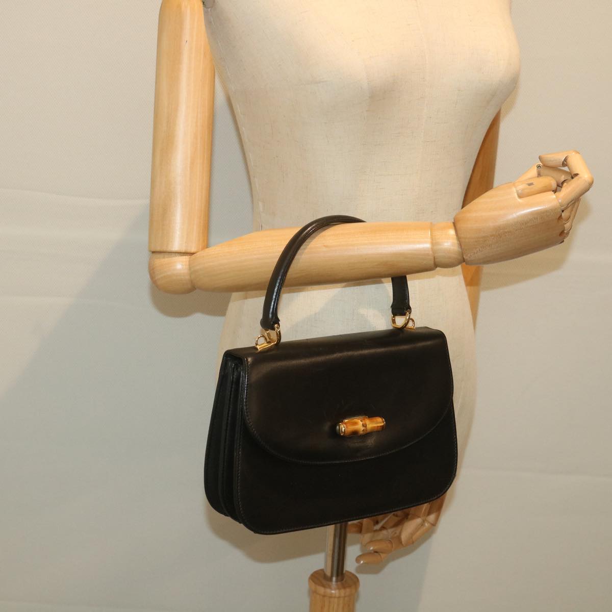 GUCCI Bamboo Hand Bag Leather Black 000 406 ep2265