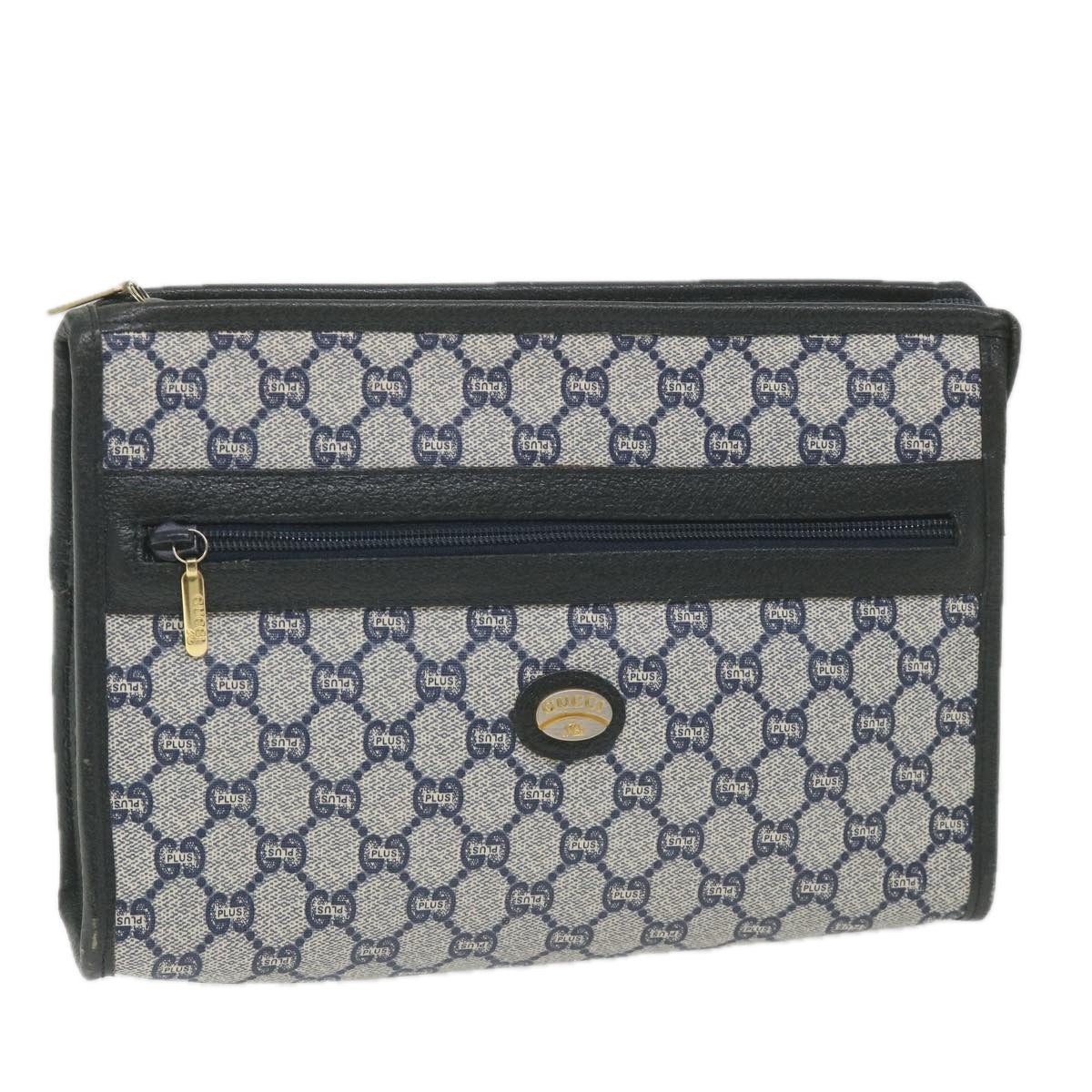 GUCCI GG Plus Supreme Clutch Bag PVC Leather Navy ep2272